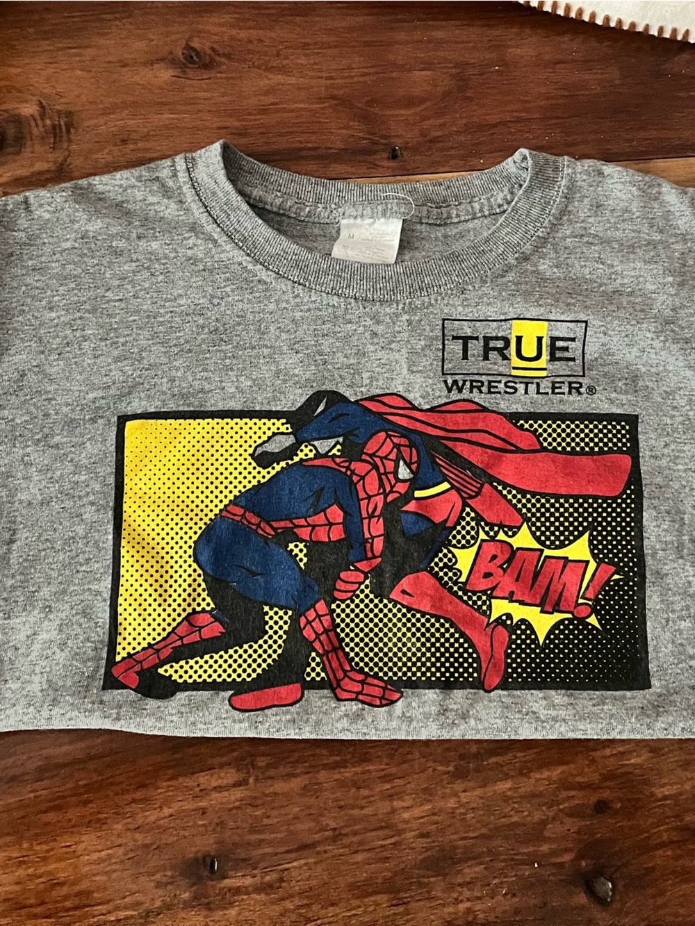 Kids Rare Gray Spiderman Superhero Graphic Tee by True Wrestler (Kids Size Med)